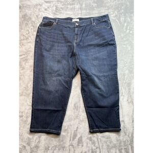 Lane Bryant Womens Plus Sz 22 Blue Jeans Tapered Whiskered Dark Stretch Denim